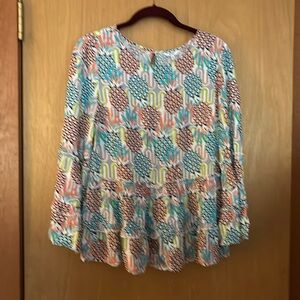 Crown & Ivy Pineapple Print Flared Sleeves Blouse- Sz S